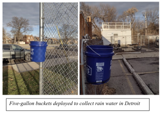 Five-gallon buckets deployed to collect rainwater in Detroit